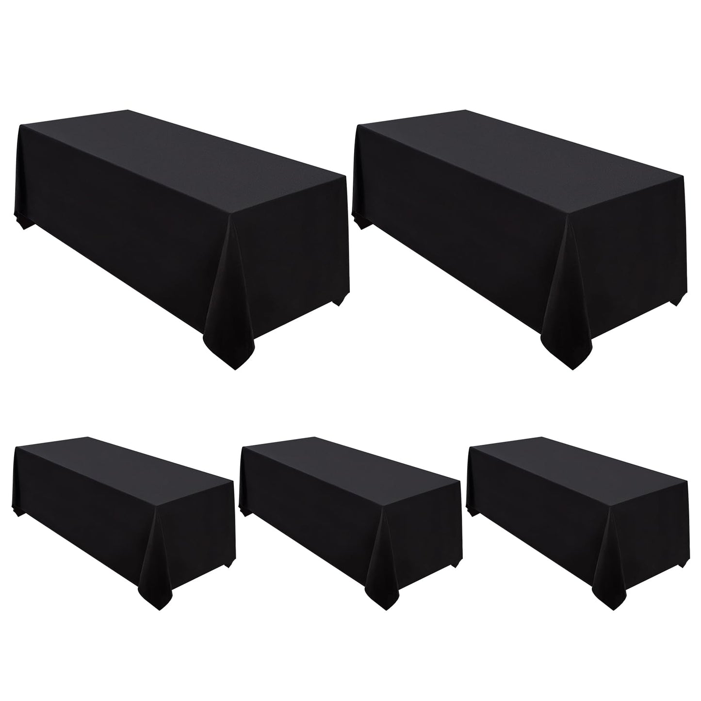 Surmente 5 Pack Black Tablecloth 90 x 156-inch Rectangular Polyester Table Cloth for Weddings, Banquets, or Restaurants