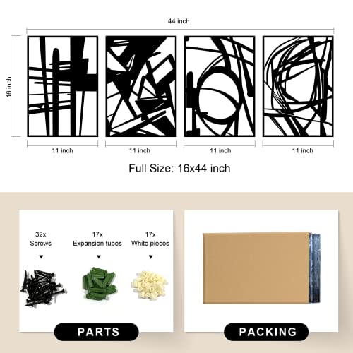 Glamativity 4 Pack Black Abstract Metal Wall Art - 16 x 11 Inches, Minimalist 3D Line Art Decor for Living Room & Bedroom
