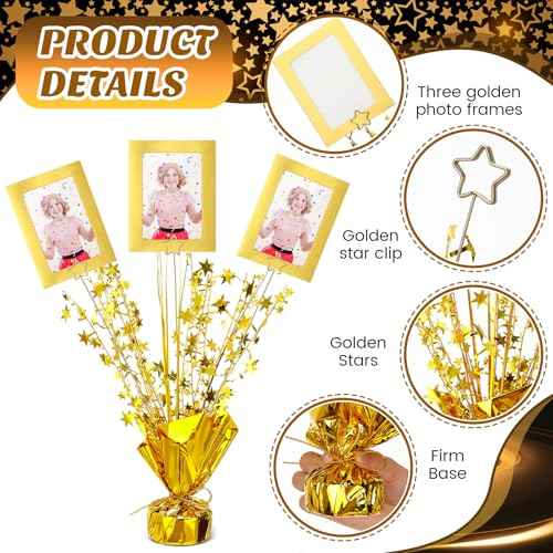 Amyhill 6 Set Metallic Foil Spray Table Centerpiece with 18 Pcs Picture Frames and Star Card Holder Star Burst Metallic Table Decoration for Birthday Party Wedding Holiday