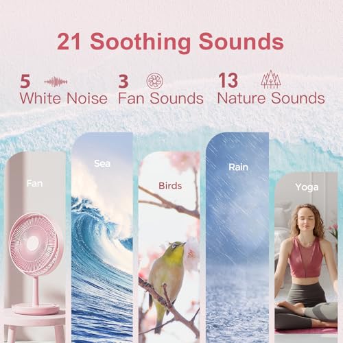 Pink Small White Noise Sound Machine Alarm Clock with Bluetooth & Night Light