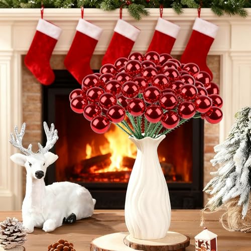 YIYA 18 PCS Christmas Tree Picks Ornaments Red Xmas on Wired Stems