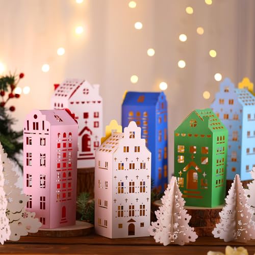 Amyhill 36 Pcs Multicolor Christmas Village Set - Mini Cardboard Houses & Trees