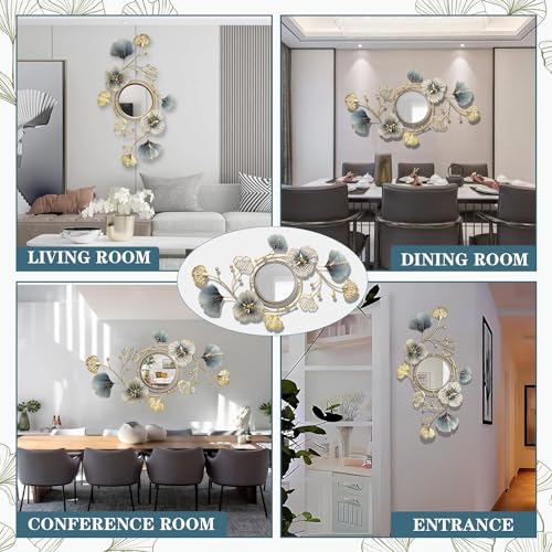 Large Ginkgo Leaf Wall Mirror - 33"L x 59"W Metal Wall Art Decor