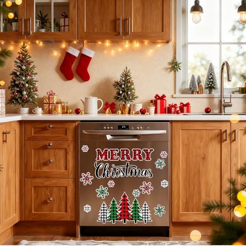 Merry Christmas Refrigerator Magnets Set – 20 Plaid Snowflake Tree Decor Stickers