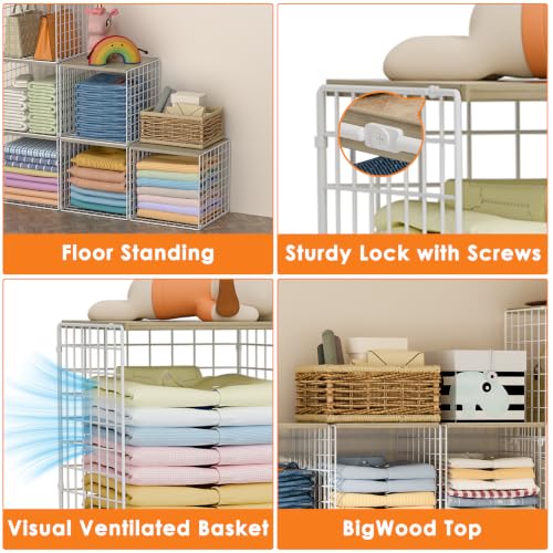 Hencawima White 6-Pack Stackable Closet Organizer Cubes with Wood Tops