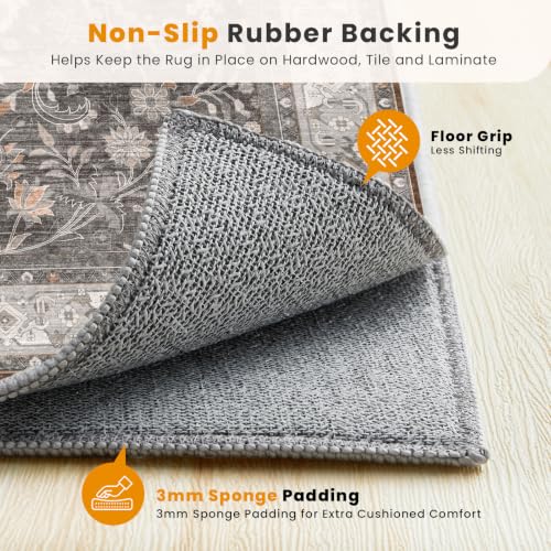 8x10 Vintage Washable Area Rug - Warm Taupe, Non-Slip Living Room Carpet