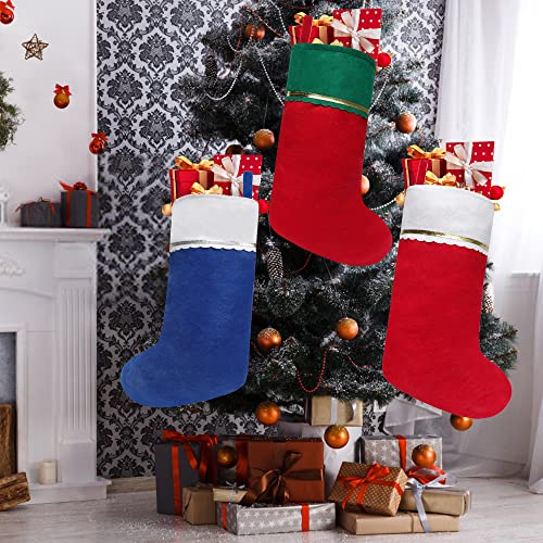 12 Pack Felt Christmas Stockings, 19 Inches Red and White Stockings