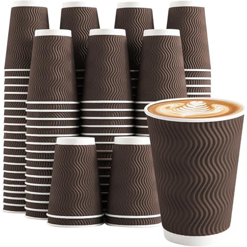 Clawsoff 12 oz Disposable Paper Coffee Cups - Brown, 100 Pack, Insulated, Hot & Cold Drinkware