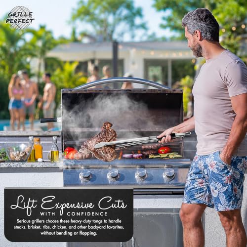 24-Inch Heavy Duty BBQ Grill Tongs - Long Stainless Steel Grilling & Cooking Utensil
