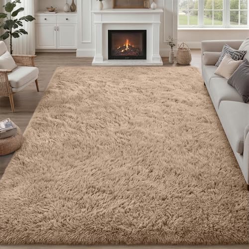 Luxturiy Beige 9x12 Area Rug - Plush Shag Carpet for Living Room & Bedroom