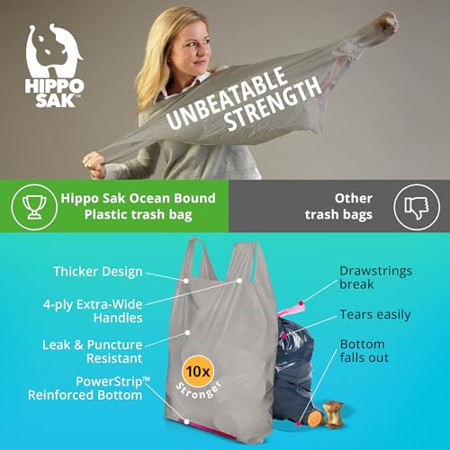 Reusable 13 Gallon Trash Bags with Handles - Eco-Friendly Leak-Proof Kitchen Garbage Bags, 90 Count