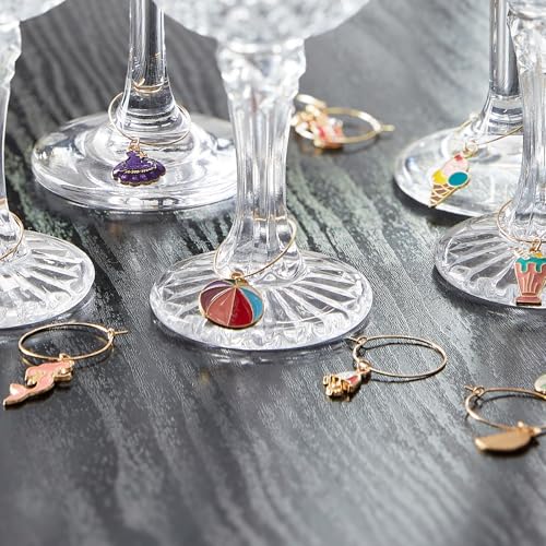 Beach Theme Wine Glass Charms Ocean Design, Metal Drink Identifiers for Stem Glasses