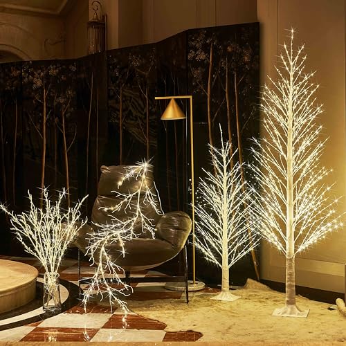 LITBLOOM 32in Lighted White Twig Branches with 200 LED Fairy Lights, Dimmer & Timer (White 200L) Indoor/Outdoor Xmas Decor