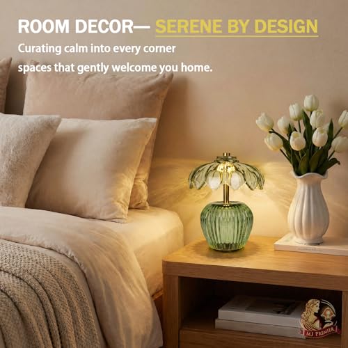 MJ PREMIER Green Rechargeable Cordless Table Lamp with Timer, Small Nightlight