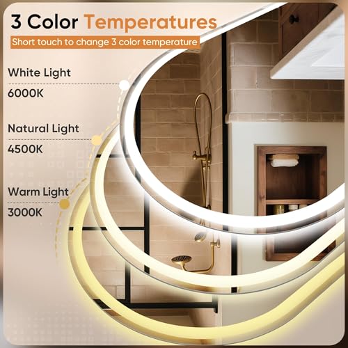 24x36 Inch Oval Frameless LED Bathroom Vanity Mirror with Lights - Modern Dimmable Anti-Fog