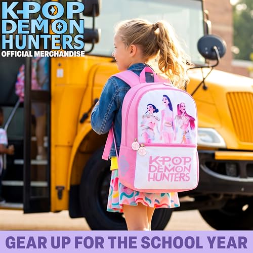 Pink/White KPop Demon Hunters Backpack for Girls - 18in Official Bookbag & Adjustable Padded Straps