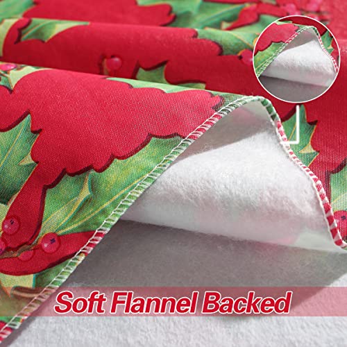 SASTYBALE 60 x 120 in Red Floral Holly Tablecloth | Vinyl with Flannel Backing, Waterproof Rectangle Plastic Table Cover