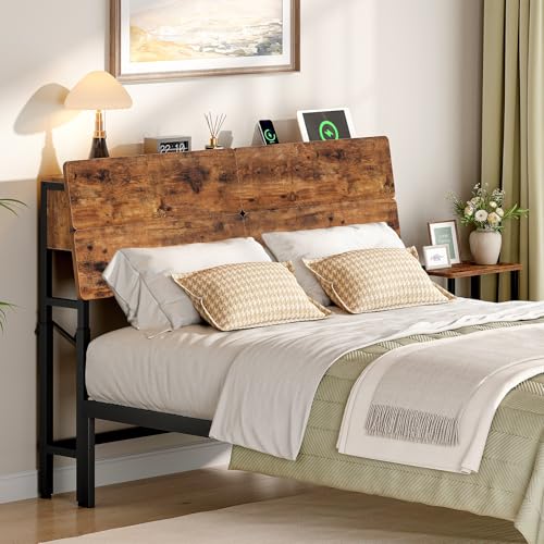 Height-Adjustable Headboard with Outlets - Full Size, Ergonomic Design & Storage Shelf