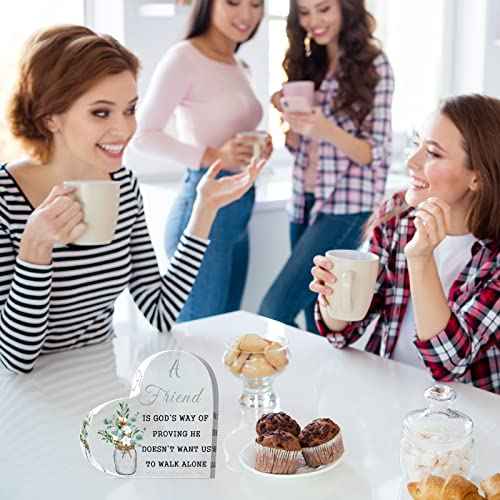 Yulejo Christmas Christian Gifts Birthday Friendship Gifts with Quotes a Friend Is God's Way of Proving He Doesn't Want Us to Walk Alone, 6 x 6 x 0.6 Inch(Heart Style)