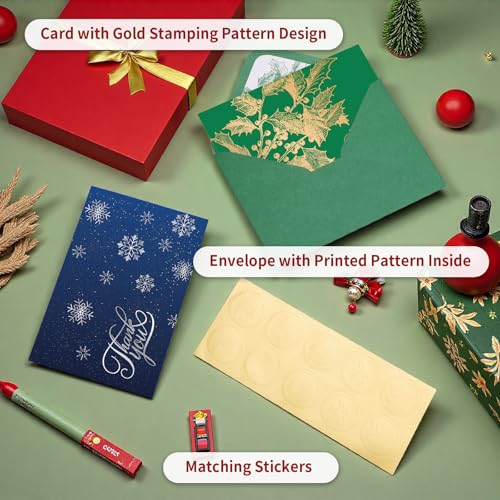 50 Pack Christmas Thank You Cards with Envelopes and Stickers, 5