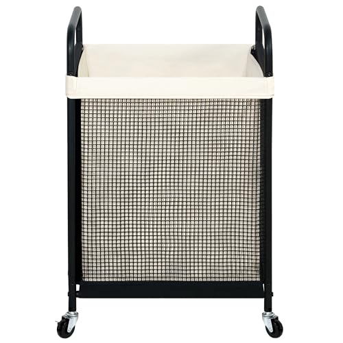 Beige STO STO 90L Rolling Laundry Hamper with Removable Washable Liner and Lockable Wheels