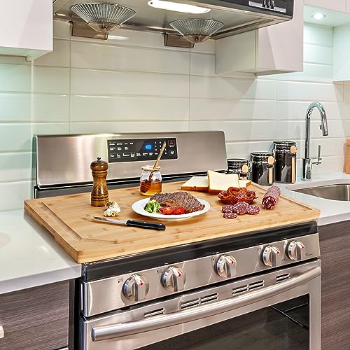 HIWARE Natural Bamboo Cutting Board 30 x 20 Inches Extra Large with Handle & Juice Groove - Kitchen & Charcuterie