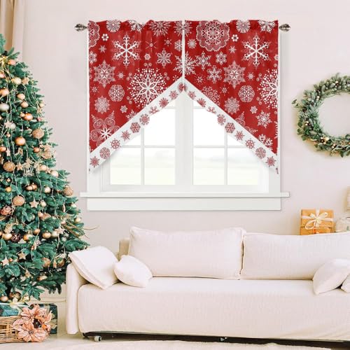 Snowflake Christmas Swag Curtain Valance for Kitchen & Windows, 56" Wide, Pack of 2