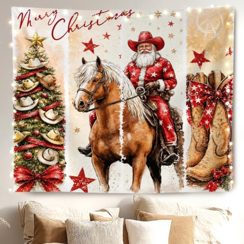 Western Santa Tapestry Wall Hanging 50x60 Inches