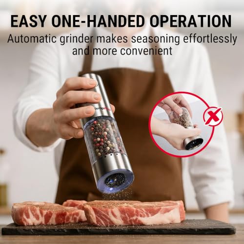 Rechargeable Electric Salt and Pepper Mill Set - Silver, 6 Coarseness Settings, Large Capacity