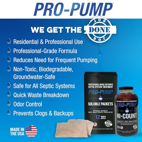 PRO-PUMP Septic Saver Kit - 12 Water-Soluble Packets & 1 Qt HI-COUNT Liquid, Year-Round Septic Maintenance