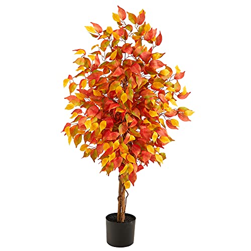 4ft Artificial Autumn Ficus Tree with Pot - Fall Home Decor