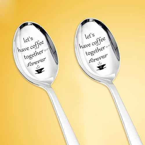 Couples Gifts Coffee Spoons Set Coffee Lovers Gifts for Wife Husband Anniversary Christmas Birthday Gifts for Girlfriend Boyfriend - Let's Have Coffee Together Forever Spoon