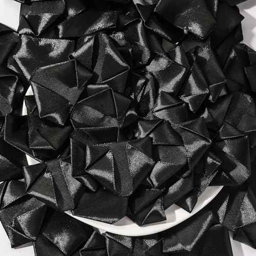 100Pcs Pre-Shaped Satin Ribbon Petals, DIY Forever Rose Making Supplies for Wedding Decor, Christmas, Mother's Day Gifts (Black)