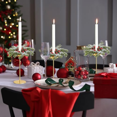 YLOLUL 6 Pack Christmas Pine Taper Candle Rings with Berries & Pinecones - Winter Holiday Decoration, Variation: Christmas-2 / 6