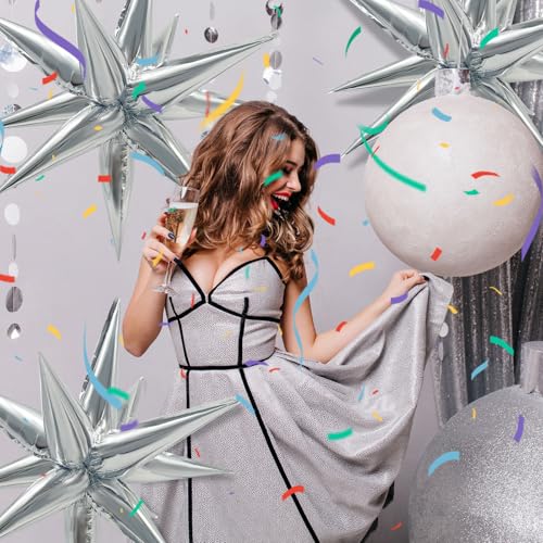 Silver Star Balloons Pack of 60 - Large Mylar Balloon Decorations for Birthday Wedding Christmas