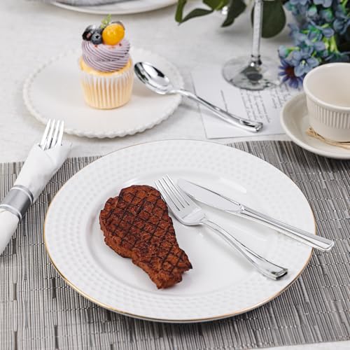 120 Pack Disposable Silver Plastic Silverware with Napkins - Heavy Duty & Elegant Design