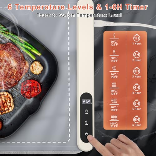 XL Gray Food Warming Mat 24x15 Inch with Heat-Resistant Pad - Portable & Fast Heating