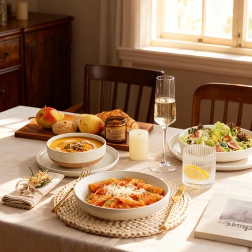 AmorArc Dinnerware Sets for 6, 18 Pieces Ceramic Plates and Bowls Set