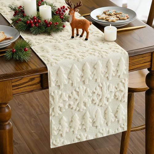 Artscope Beige Snowflakes Christmas Table Runner 13x108 inches