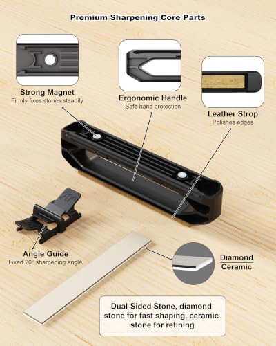 Handheld Knife Sharpener with Fixed 20° Angle Guide and Dual-Sided Stone