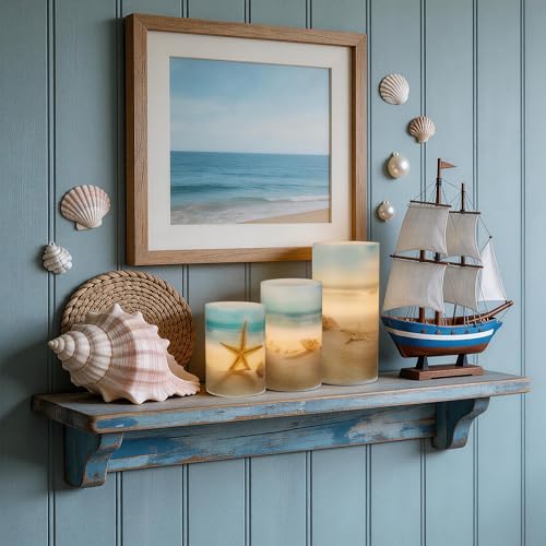 Beach Coastal Ocean Decor Seashell & Starfish Flameless LED Candles - Ocean Blue