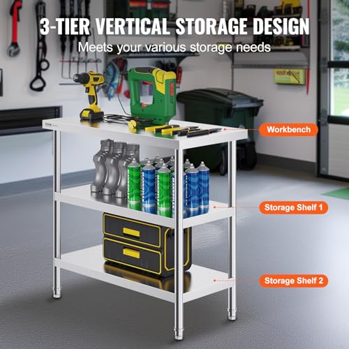 18 x 36 x 34 Inch Stainless Steel Food Prep Table with Adjustable Shelves – Commercial Kitchen Workstation