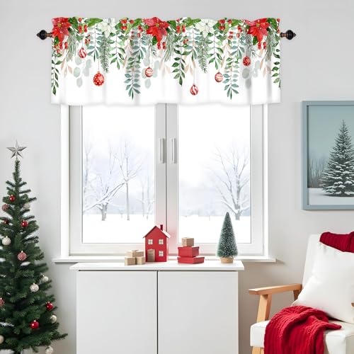 AYTTBIS Christmas Green Leaves Valances 2 Pack 54x18in (Green Leaves) rod-pocket