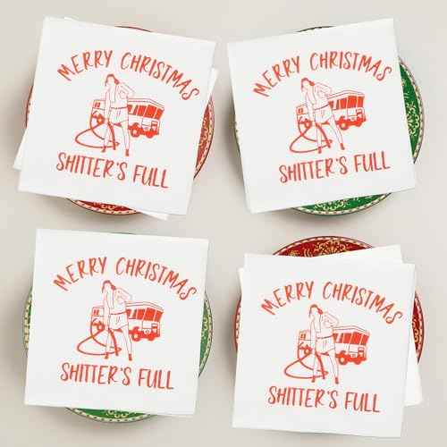 Merry Christ mas Full Napkins, Christmas Holiday Napkins, National Christmas Vacation Decorations, Xmas Vacation Holiday Decorations(5 x 5 In, Red Foil, 50-Pack)