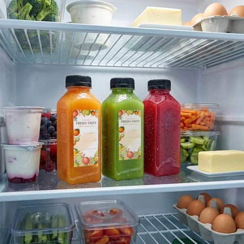 12 oz Plastic Juice Bottles Set with Caps, Labels & Brush - 48 Pack (Variation: 12oz-48bottles)