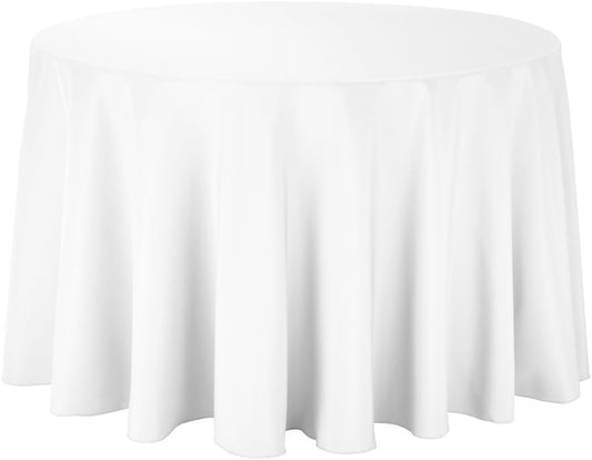 108-Inch White Round Tablecloth - Heavy Duty Washable Fabric for 48-72 Inch Tables - Perfect for Weddings, Parties & Buffets