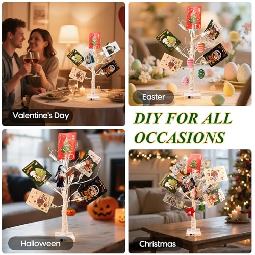 2FT White Birch Tree Gift Holder with LED Lights & Clips for Events