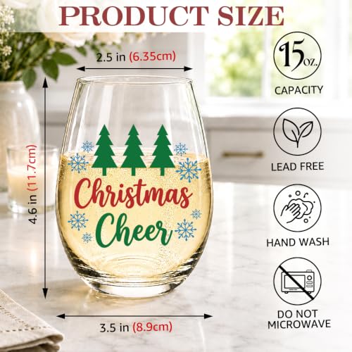 Xiahde Green-Red Funny Christmas Cheers Stemless Wine Glass - 15oz Gift for Friends & Family