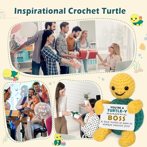 NEVERNERVE Boss Crochet Turtle Gift for Boss's Day, Birthday, Christmas - Boss Lady Men Women Office Desk Decor