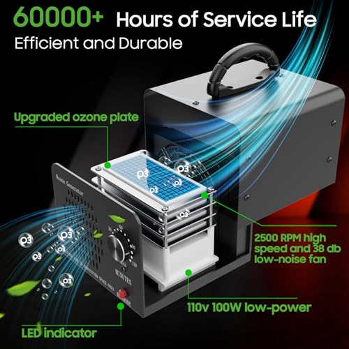 High Capacity Ozone Generator Machine 200,000mg/h for Odor Removal - Black